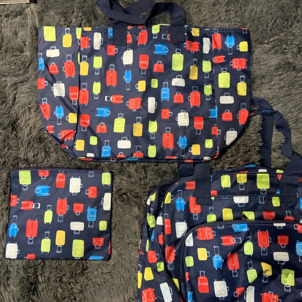 Colorful Luggage Print Tote and Bag Set of 3
